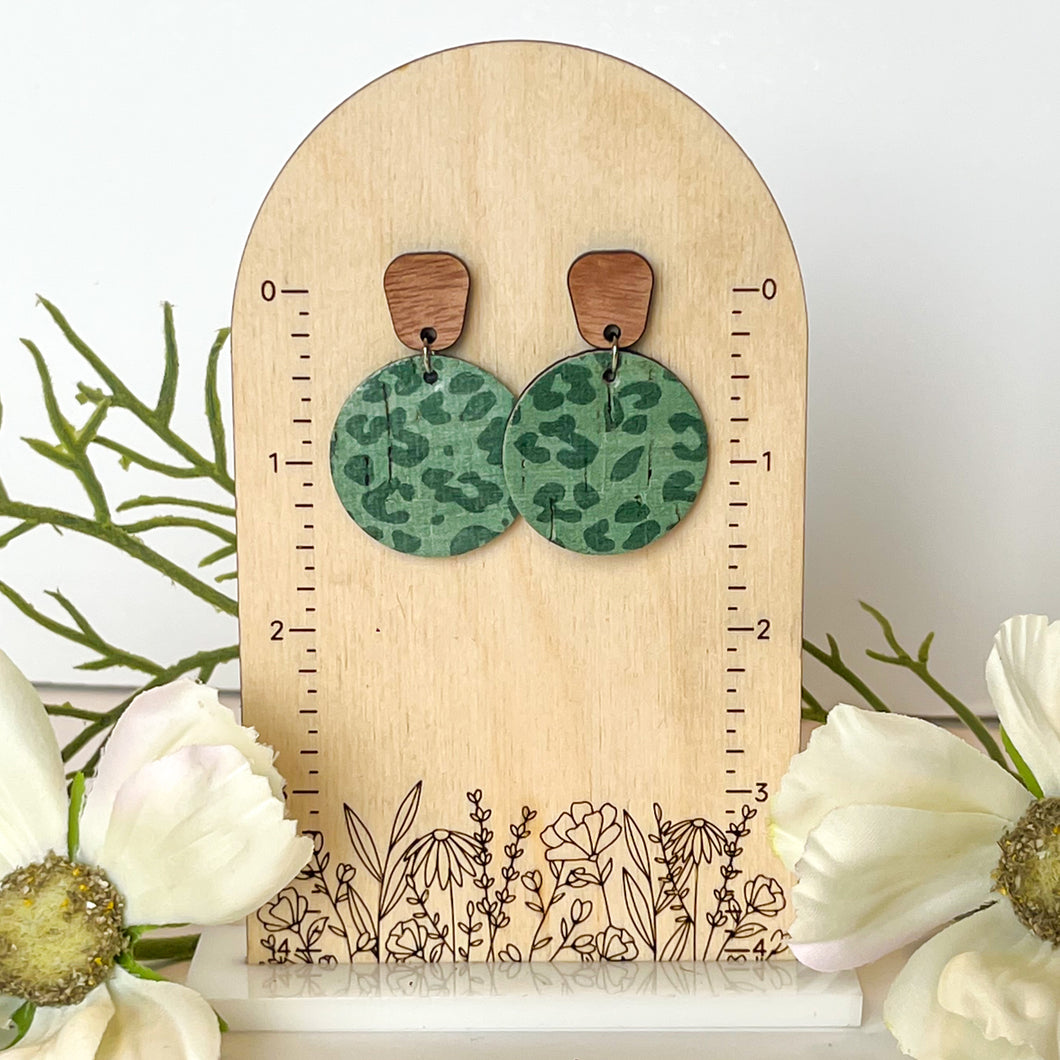 Green Animal Print Drop Circle Earrings