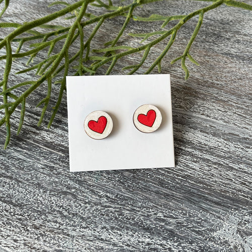 Engraved Wood Heart Studs