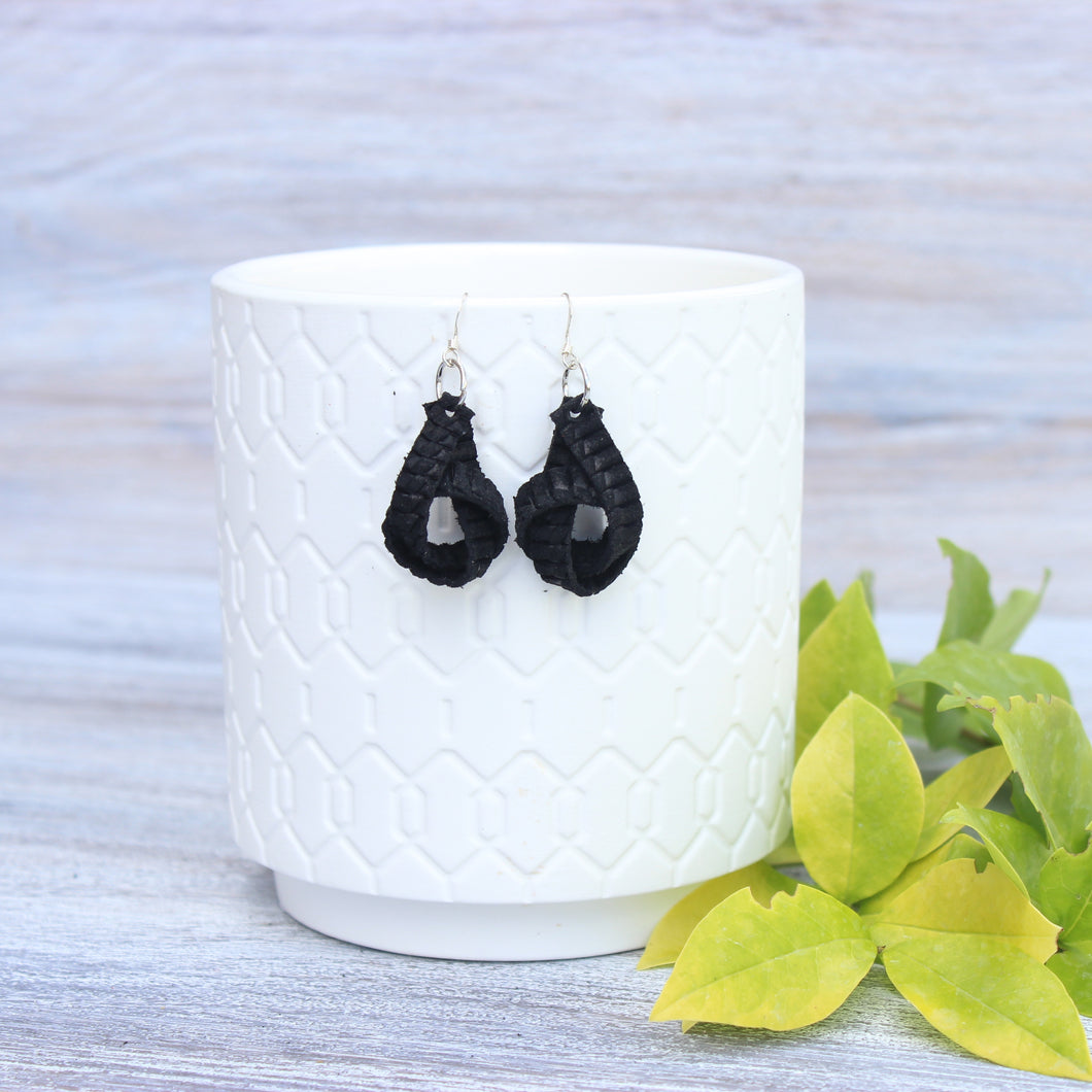 Textured Black Forget Me Knot Earrings