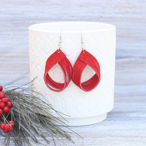 Red Suede Leather Palm Earrings