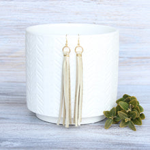 Load image into Gallery viewer, Light Gold Leather Tassel Earrings