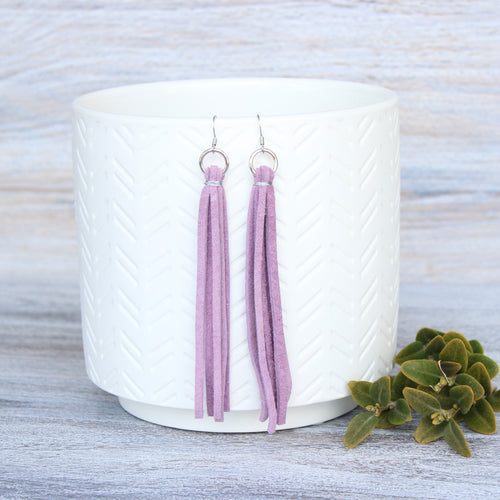 Lavender Leather Tassel Earrings